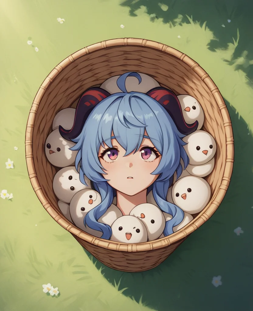 score_9,score_8_up,score_7_up,score_6_up,score_5_up,score_4_up,source_anime
BREAK
from above,only_head, head of ganyu in basket,(breads),looking up,outdoors grass in floor,sunshine,dutch angle <lora:sdxlpony_onlyhead-v2:1:lbw=1,0,1,1,0,0.2,1,0,1,1,0,0,0,1,1,0.2,0.2,0.2,0.2,0.2,0,0.2,0.2,0,0,0>