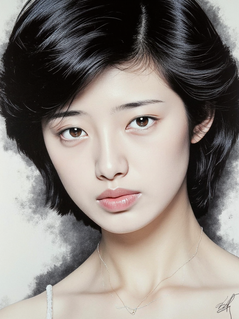 There are wonderful studio lights and various reflections,
18yo beautiful cute girl with blushing and female orgasm.skin naturally showing the texture of blood vessels and detailed pale skin,
--,
<lora:Yamaguchi_Momoe_f1_rank2_bf16:1>,she is Yamaguchi Momoe,
--, In an artistic interpretation of traditional wet-ink painting technique, a hauntingly beautiful portrait emerges on canvas. expressive features and a mysterious gaze. As the artist's brush dances across the surface, subtle variations in shading create depth and dimension to her visage. Intricate details are captured within each stroke of ink as they merge into a mesmerizing portrait that seems almost alive. The artwork is defined by its dynamic style, with visible drips and smudges from wet ink running down the canvas, adding an element of spontaneity and raw emotion to the overall composition.,,