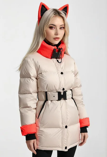((((padded down coat)))), ((((padded puffer coat)))), ((((padded winter clothes)))), ((((very cold)))), ((((puffer hood up)))), ((((full body)))), beautiful, masterpiece, 1girl, mature female, (((white long hair))), (((red eyes))), cat ears, large breasts, gloves, chest harness, (((half face mask))), army, Red digital camouflage, steam, cyberpunk, city, neon lights, pressure squeezing cuffs, pressure squeezing collar, (Thick padded cuffs:1.4), (Thick padded collar:1.4), <lora:Collar-SDXL:0.75>, <lora:Cuffs-SDXL:0.75>, <lora:fashion_lora:0.6>