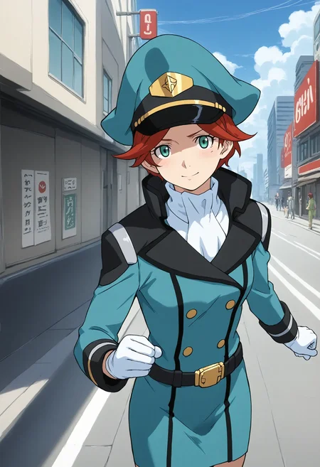 <lora:Hyper-SDXL-8steps-lora:1> <lora:Fixhands_anime_bdsqlsz_V1:1> zPDXL2, score_9, score_8_up, score_7_up, source_anime, intricate details, perfect anatomy BREAK
outdoors, city, tokyo, japan, audience, crowd, outdoors, cyberpunk, on motorbike, floating hair, looking at viewer, thighs, thighs, close-up, Flirty, A playful smile, arched eyebrows, and a slightly tilted head., 1girl, solo, solo focus, 
<lora:GAGE-natora_einus_XL(pony)v10:1> GAGE-natora, red hair, short hair, green eyes, green dress, white ascot, white gloves, belt, green pencil skirt, green pants, white boots, green peaked cap,