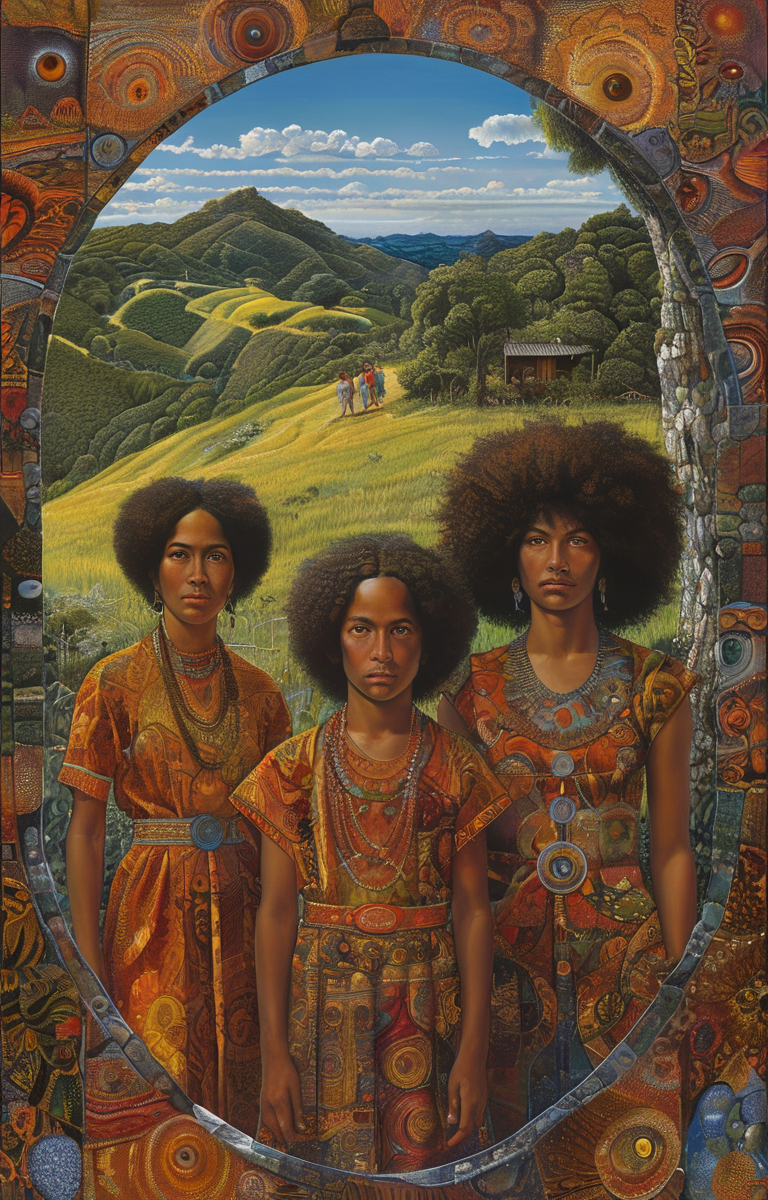 masterpiece,best quality,<lora:tbh376-sdxl:0.6>,illustration,style of Mati Klarwein, portrait of family