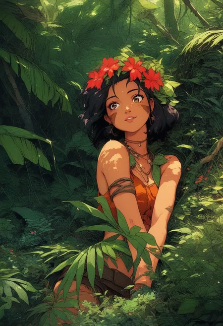 score_9, knva, 1girl, jungle girl,
