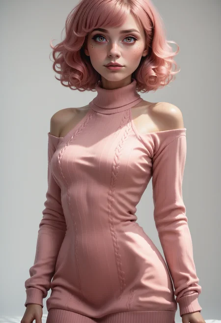 score_9, score_8_up, score_7_up,
1girl, solo, sexy sweater dress, pink dress, long sleeves, bare shoulders,
<lora:Dark_Rosa_Pony_v0.3:0.6> d4rkr0s4, hazel eyes, pink hair,