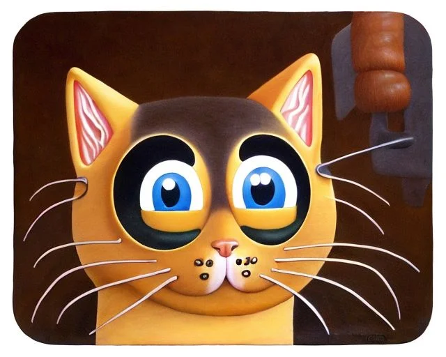 An oil painting of a cat in the Simpson's living room flat, very detailed, clean, high quality, sharp image, ,Naoto Hattori