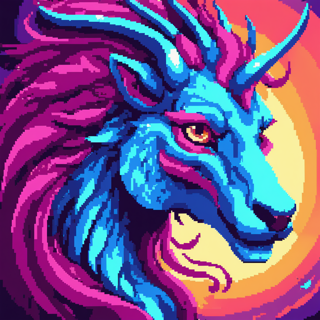 pixel-art pixelartlora . low-res, blocky, pixel art style, 8-bit graphics, pixelartlora,Mythical Creature Portrait, Fantastical, detailed textures, dramatic lighting, vibrant colors, magical