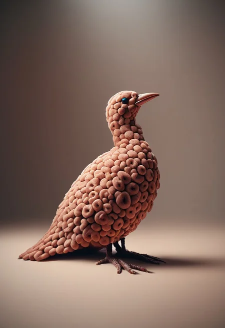 score_9, score_8_up, score_7_up, masterpiece, best quality, d0nu71f13d, pigeon, sitting, round nest made of dounts