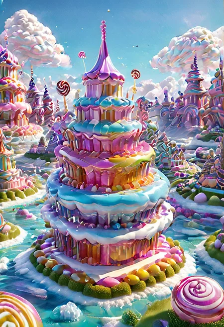 castle,
A traveler looking at a gigantic castle made of dozens of towers, medical, white, grass,floating island, multicolored clouds, castle on top of floating island, Candy ,labyrinth