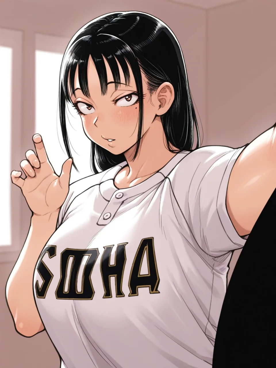 <lora:thank_you_pitch_agawa:1> thank_you_pitch_agawa, long hair, sidelocks, mole under eye, sanpaku, parted lips