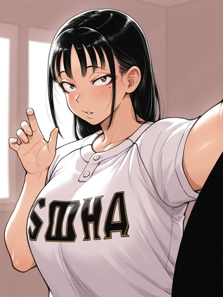 <lora:thank_you_pitch_agawa:1> thank_you_pitch_agawa, long hair, sidelocks, mole under eye, sanpaku, parted lips