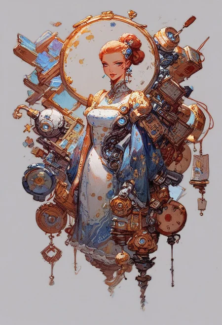 score_9, score_8_up, score_7_up, score_6_up, wide shot, gorgeous woman, librarian, 1girl, mechanical parts, renaisance dress, insane library,
in the style of kim-jjung gi,
, oil painting by norman rockwell .