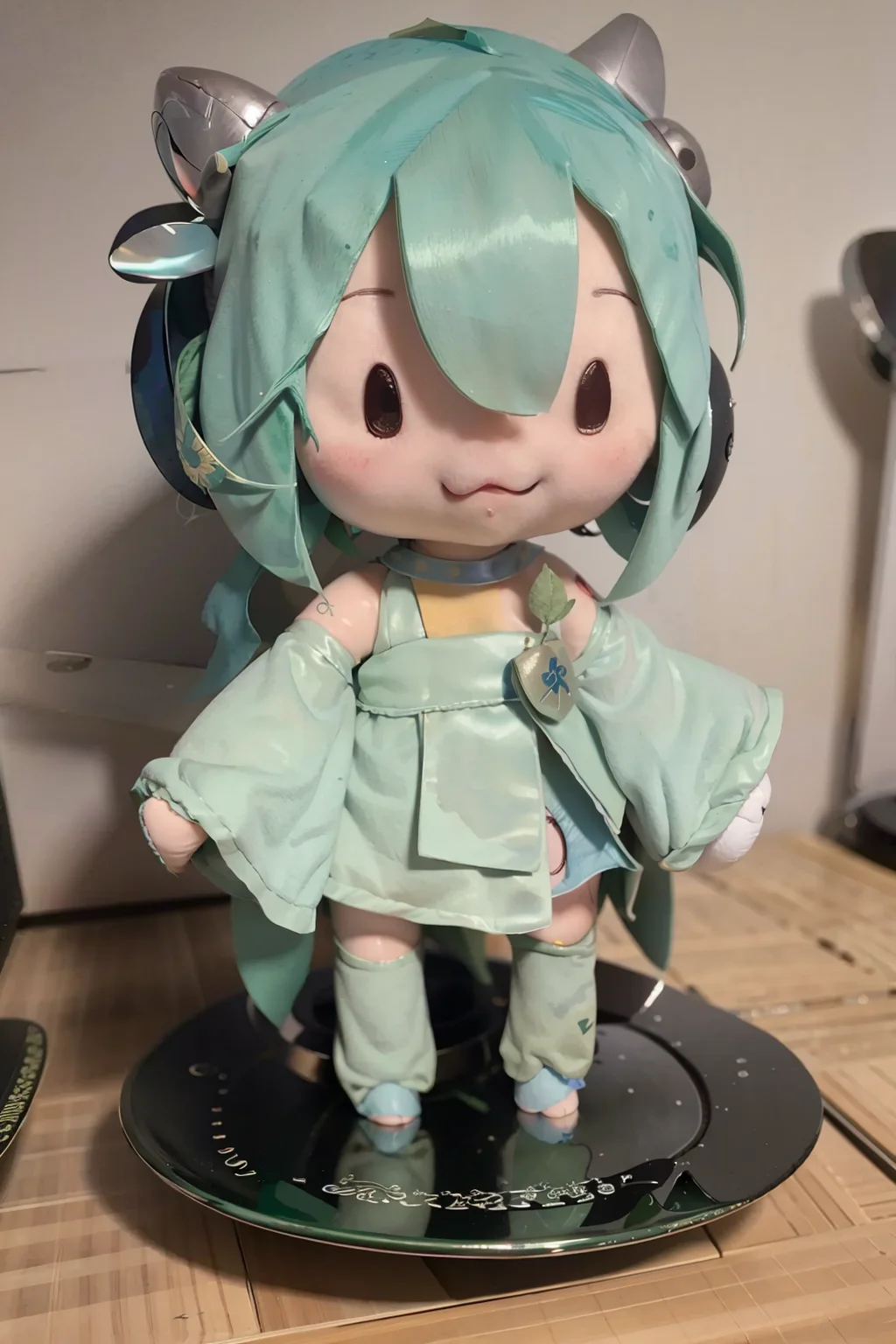 masterpiece, best quality,fu1fu,character doll,chibi,green hair,short hair,