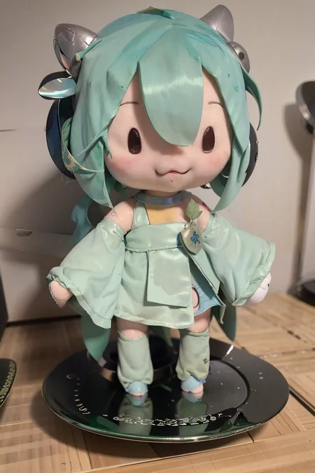 masterpiece, best quality,fu1fu,character doll,chibi,green hair,short hair,