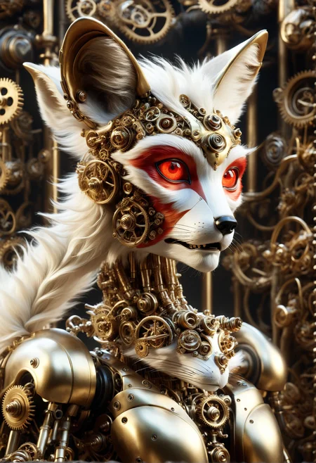 DonMSt34mPXL vetala, mythical creature, japanese folklore, intelligent, humanform with multiple foxtails to denote their age and power, fox ears, red face paint, white slim face, fantasy <lora:DonMSt34mPXL-000006:1>