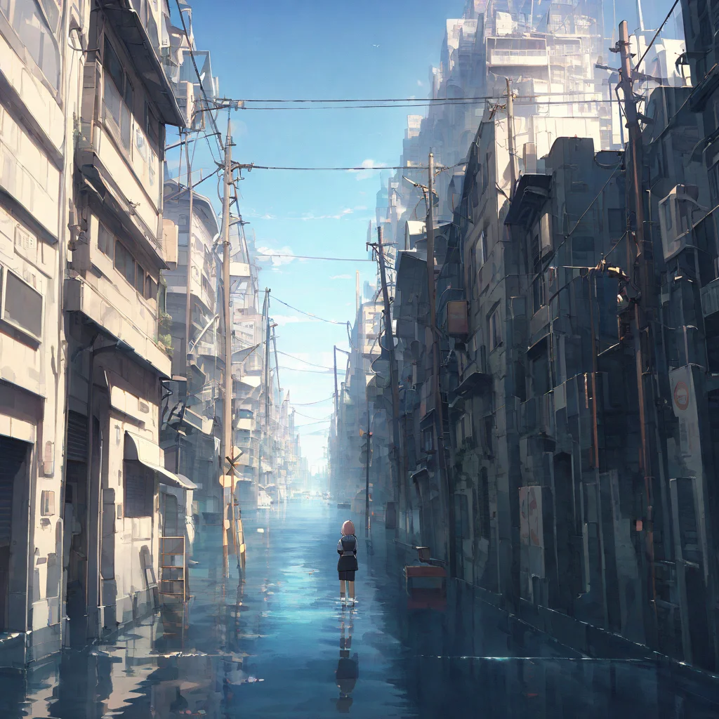 1girl,building, city, cityscape,ocean,power lines,masterpiece, best quality, very aesthetic, absurdres , <lora:Submerged ruins-v1:1>