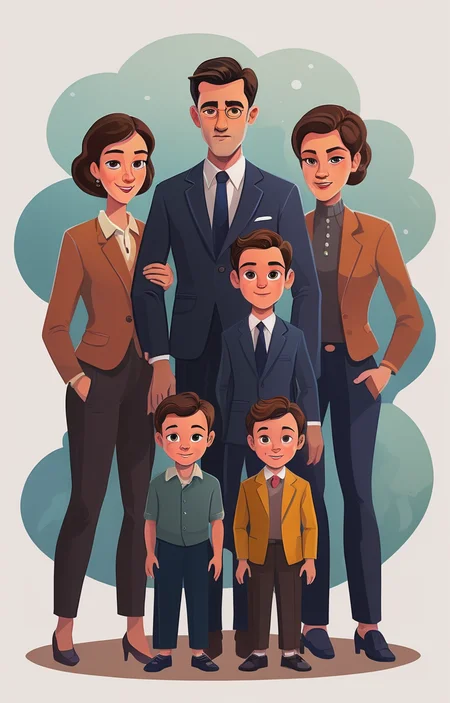 masterpiece,best quality,<lora:tbh30-sdxl:0.9>,illustration, portrait of family