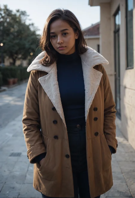 score_9, score_8_up, score_7_up, source_photo, wide-angle lens, cold moonlight, 1girl, Young Adult Early Adulthood, curvy, Medium Brown skin, Brown hair, Coat, conservatory, three-quarter view, rating_safe