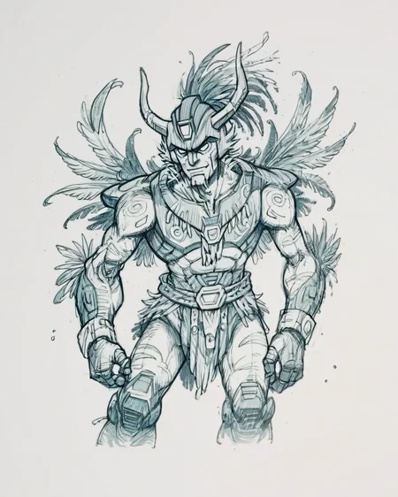 score_9, score_8_up, score_7_up, score_6_up, score_5_up, score_4_up, <lora:GraphiteSketch:0.5> sketch, <lora:Transformers 86 FT:0.6> transformers, animation, illustration, source_anime, Shaman, wearing Tribal attire, adorned with natural elements like bones and feathers, using drums