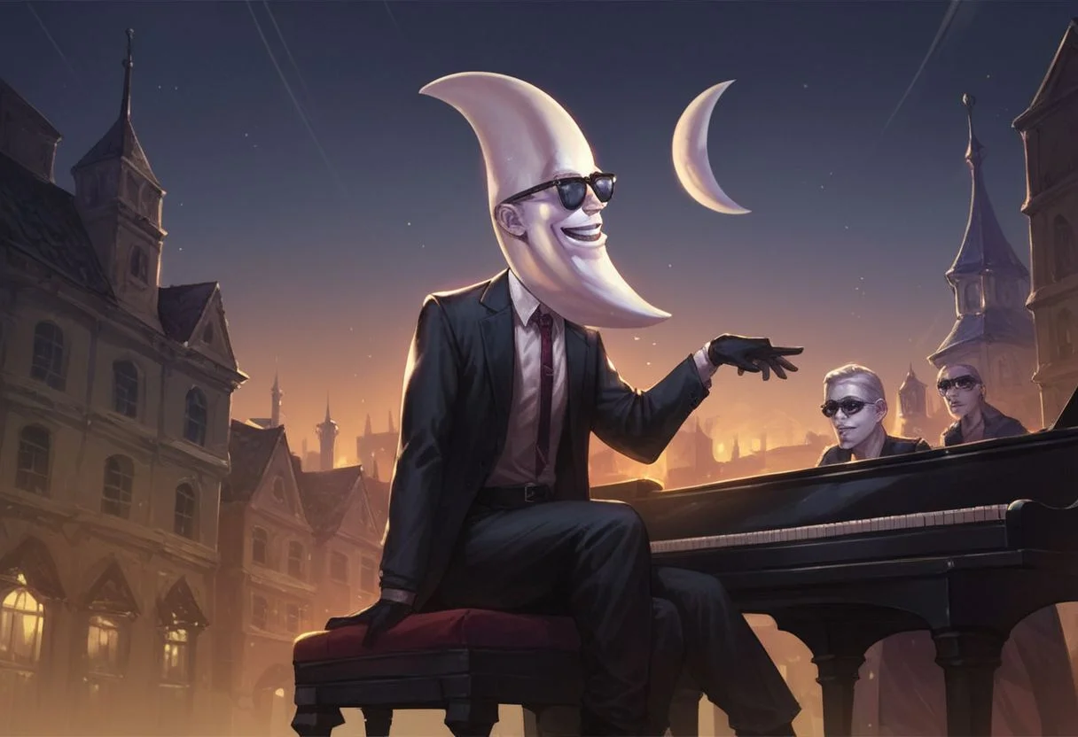 score_9, score_8, score_7, score_8_up, moonman\(human, tall, moon crescent head, wearing business suit and sun glasses, gloves\), sitting and playing the piano, outdoor, night, city<lora:EMS-364249-EMS:0.800000>