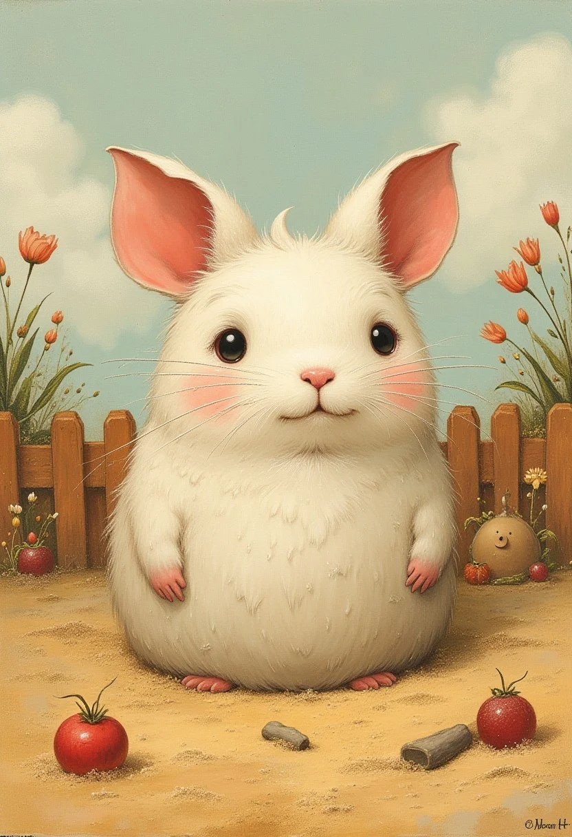 a chinchilla in the sandbox in the style of Shaun Tan
