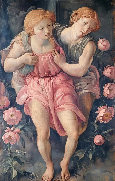 masterpiece,best quality,<lora:tbh197-sdxl:0.9>,illustration,style of Masaccio decaying peonies
