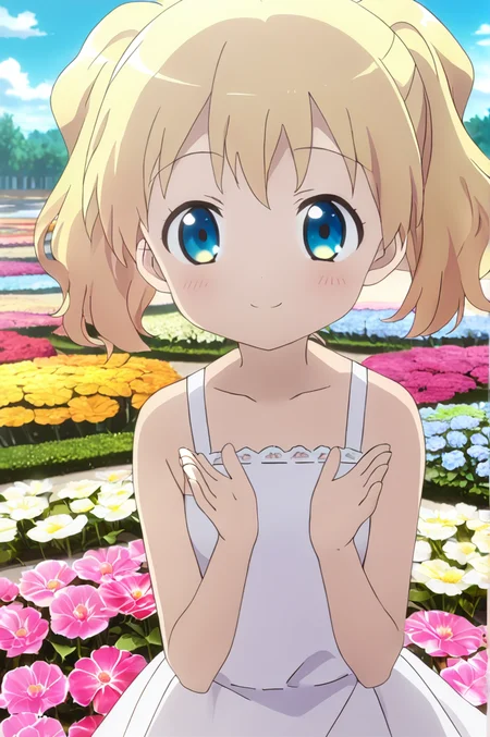 alice_cartelet, 1girl, solo,petite, blonde hair, small breasts,close up,standing,looking at viewer,flowerhands,white dress, Make flower shape with both hands, open palms,incoming,upperbody,smile,cloud,flower park,wind <lora:better skin typeB-v1:0.7> <lora:XDetail_light:1>masterpiece,best quality,source anime
<lora:negativeXL_D:1> <lora:_sdxl-flowerhands:0.7> <lora:alice_cartelet-animagine-v1:0.7>