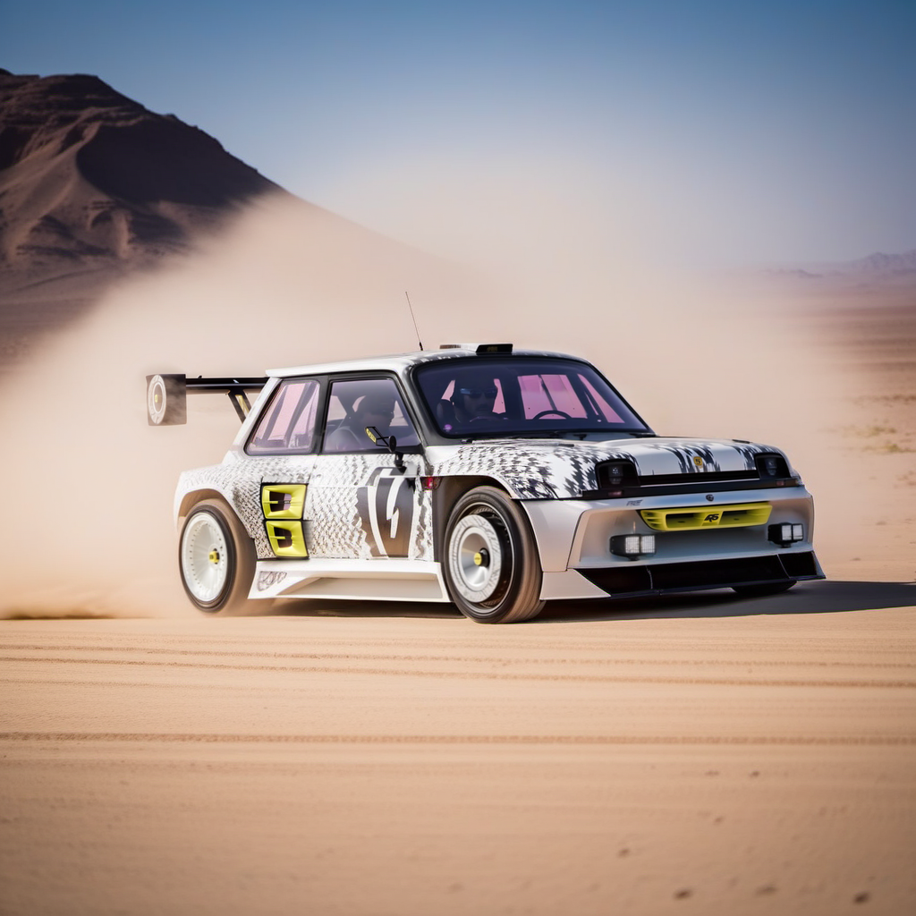Long exposure photo of cinematic photo Long exposure photo of R5e1024, an pearly all white electric rally, car, text ''CivitAI", desert, dust, drift, photography, ultra sharp, film, professional, 64k <lora:add-detail-xl:1.5>  <lora:R5Turbo3E-1024-000235:0.8> . Blurred motion, streaks of light, surreal, dreamy, ghosting effect, highly detailed