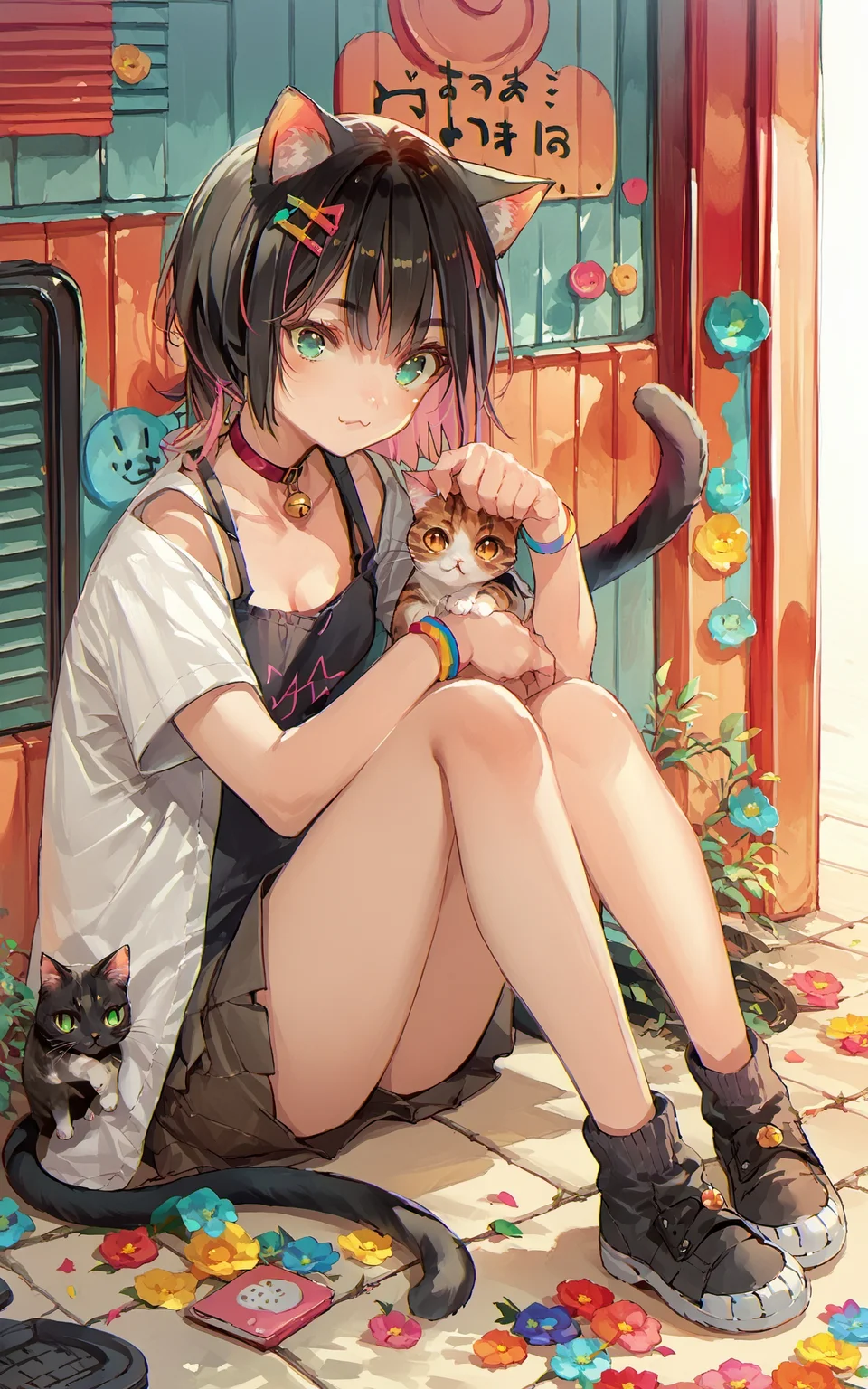 score_9,score_8_up,score_7_up,score_6_up,score_5_up,score_4_up,source_anime,1girl,sitting,<lora:Dsmile_style_pony:1>,Dsmile_style,colorful,cat girl,
