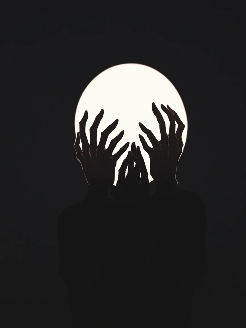 score_9, score_8_up, score_7_up, score_6_up, unw3ll <lora:UNW3LLXLP:1> dark, gloomy, simple background, black background, eyes, hands on face, glowing, silhouette,