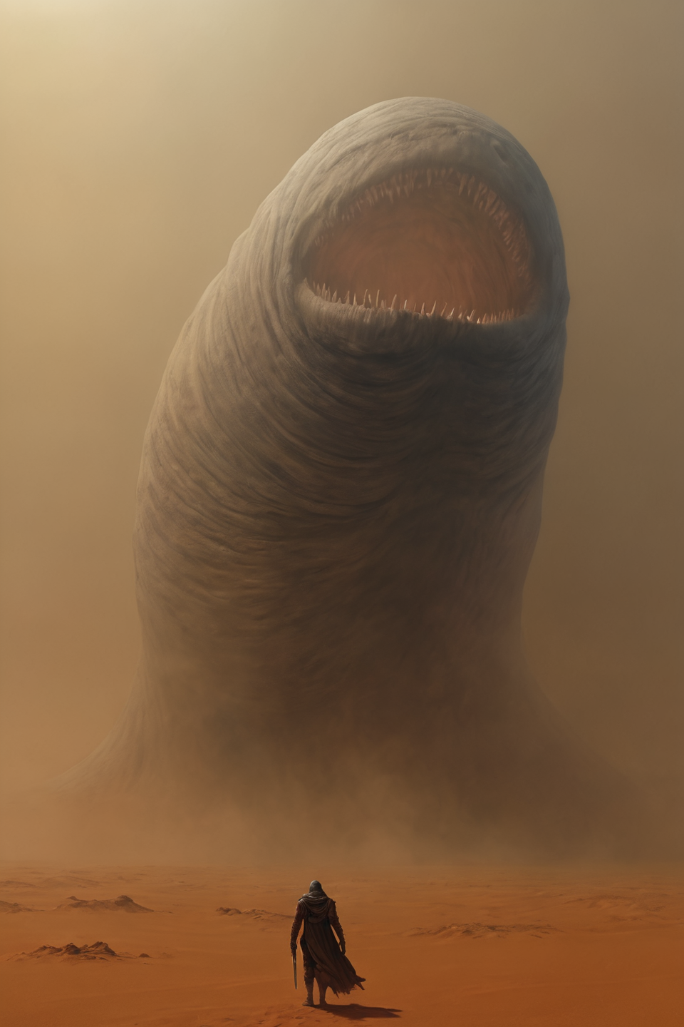 (concept art:1.1) (Wayne Barlowe style:1.5) a arrakis (sandworm monster:1.2)(professional artwork) dust floating, (desert sand)  <lora:wzdry-c40-nr128-a16-1e4-sdxl1:0.8> wzdry poster