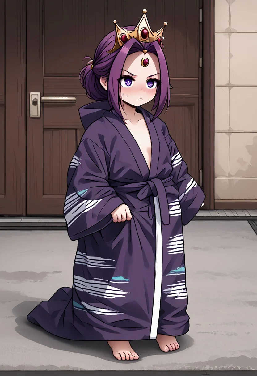 MIRELLIA Q MELROMARC, CROWN, TIARA, yukata, full body, ShrinkingConcept, shrinkingclothing, oversized clothes, shrinking, full body, child, small