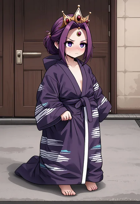MIRELLIA Q MELROMARC, CROWN, TIARA, yukata, full body, ShrinkingConcept, shrinkingclothing, oversized clothes, shrinking, full body, child, small