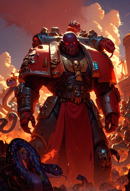 score_9, score_8_up, score_7_up, 
Deathwatch space marine, snake on shoulder, battlefield,
hkmagic, DeathW40K