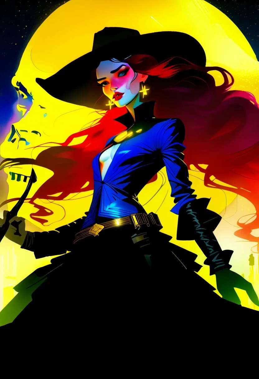score_9, score_8_up, score_8_up, ((Cinematic composition)),((masterpiece)), (resplendent highlighting), 8k. Photorealistic
1girl, (full body). A beautiful hulking troll cowgirl (ribbons of glowing light swirl around her) stands by her horse. (Cowboy hat) cowboy boots, battle axe. (camera angle from below). ((full body)). (resplendent spotlight on her face). Ominous chaotic atmosphere.
Double exposure.
Ink, Charcoal and colourful oil pastels. impressionistic. faded watercolours (Klimt :1.2) dadaistic collage (by Bill Sienkiewicz:1.5), strikingly alluring face. brilliant spotlight effect. Vibrant thick dripping paint. Intense detail, realistic, dynamic shadows and contrasts. Matte and faded background colours.
surreal, intense colors, liquid, unreal parts, alluring, fluid, perfection, gothic. (Luminous skin dynamically spotlighted), Illustration, (klimt:0.8) (Bill Sienkiewicz:1.5). maximum detail, Chinese watercolor and ink technique. Gold leaf highlights.
<lora:xl_more_art-full_v1:0.4> <lora:epi_noiseoffset2:1>3