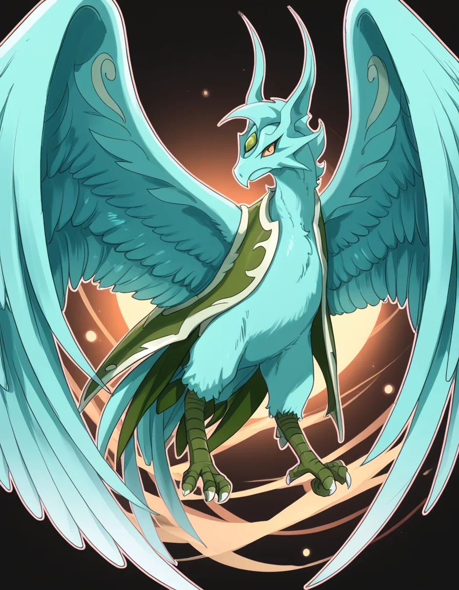 (score_9:0.9),score_8_up,score_7_up,rating_safe,(zPDXL3),
<lora:Bakugan - Skyress ponyXL v1.1:0.77>,
skyress, solo, outline, flying, full body, closed mouth, white outline, animal focus, green bird, spread wings, talons