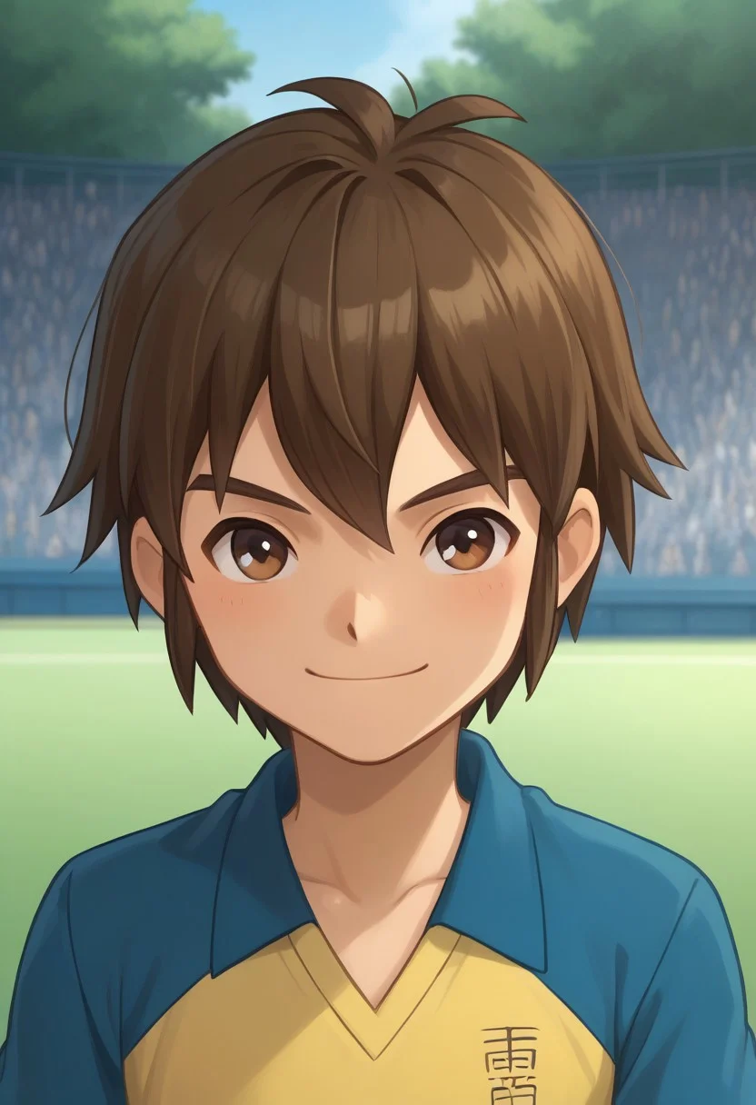 score_9, score_8_up, score_7_up, source_anime, highly detailed,
handa, 1boy, male focus, solo, brown hair, hair between eyes, brown eyes, sportwear, raimon, soccer uniform, raimon soccer uniform, shirt, raglan sleeves, blue shirt, yellow shirt, short sleeves, smile,
outdoor,