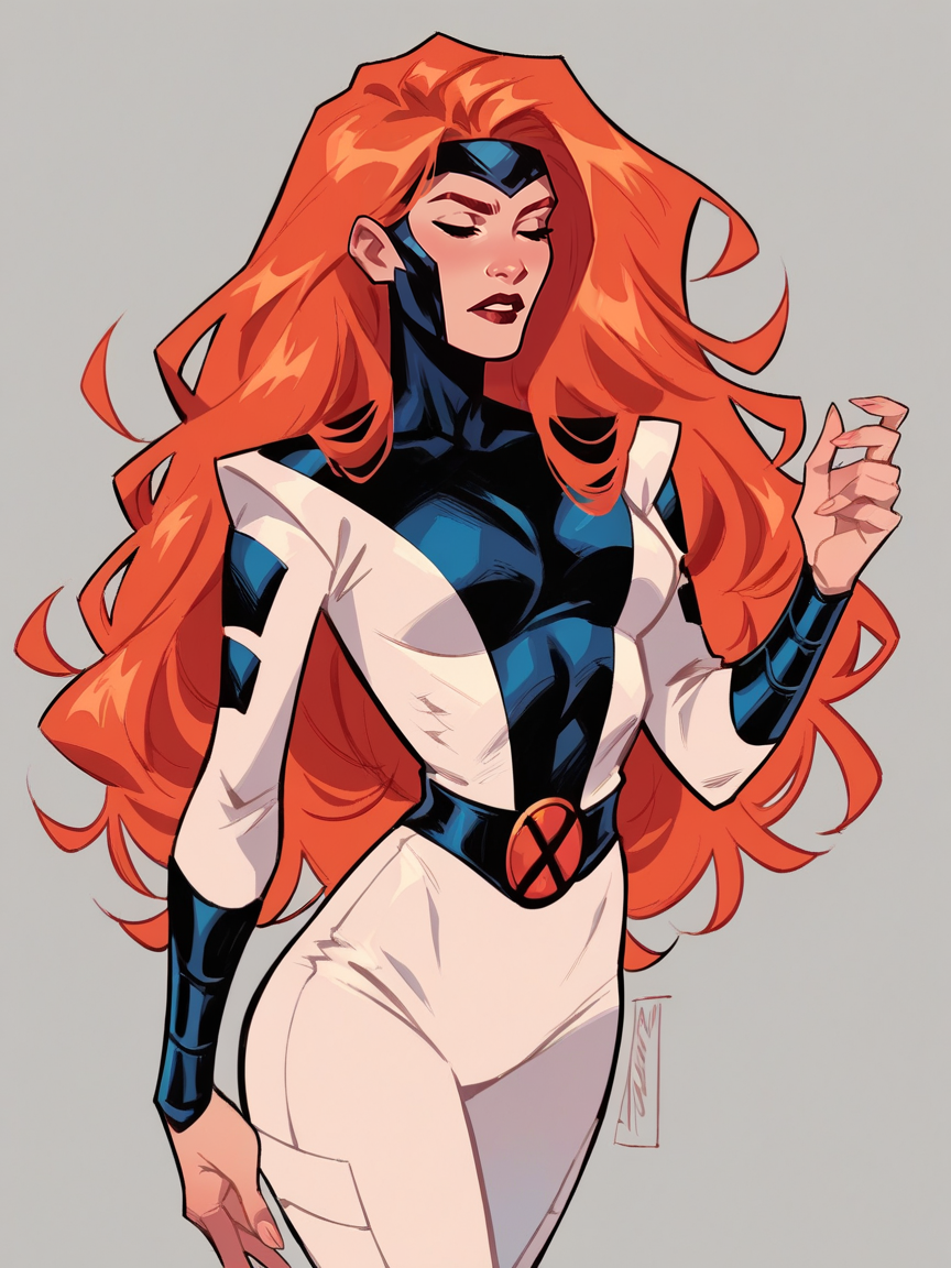score_9, score_8_up, score_7_up, score_6_up, score_5_up,   <lora:JeanGreyXLP:1> jean grey, 1girl, long hair, orange hair, white bodysuit