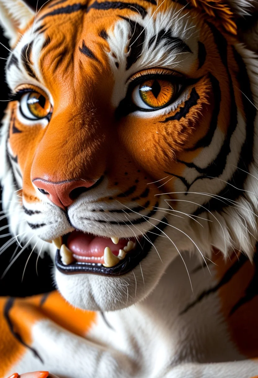 anthro tiger, beautiful, detail vibrant orange tiger skin, girl, closeup
8k detail