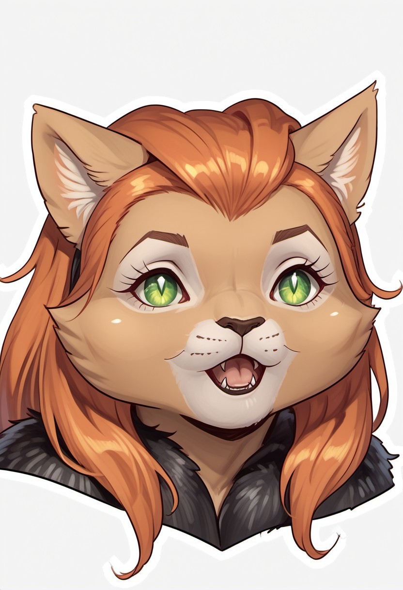 score_9, score_8_up, score_7_up, source_furry, detailed face, detailed eyes, incredible detail BREAK 1girl, solo, 1girl, solo, fanart, catrina_mlp, anthro, furry female, cat girl, feline, orange hair, mikus-concept, eyes dot, open mouth, upper body, simple background