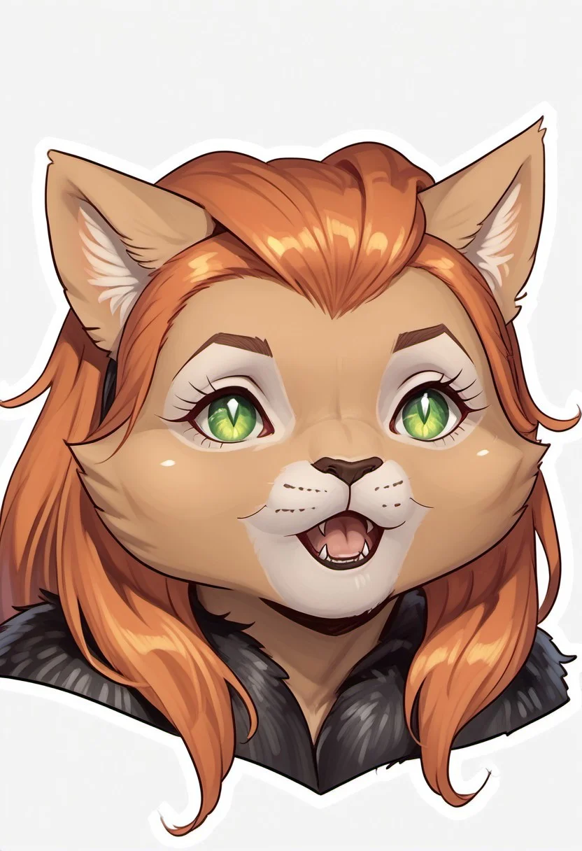 score_9, score_8_up, score_7_up, source_furry, detailed face, detailed eyes, incredible detail BREAK 1girl, solo, 1girl, solo, fanart, catrina_mlp, anthro, furry female, cat girl, feline, orange hair, mikus-concept, eyes dot, open mouth, upper body, simple background