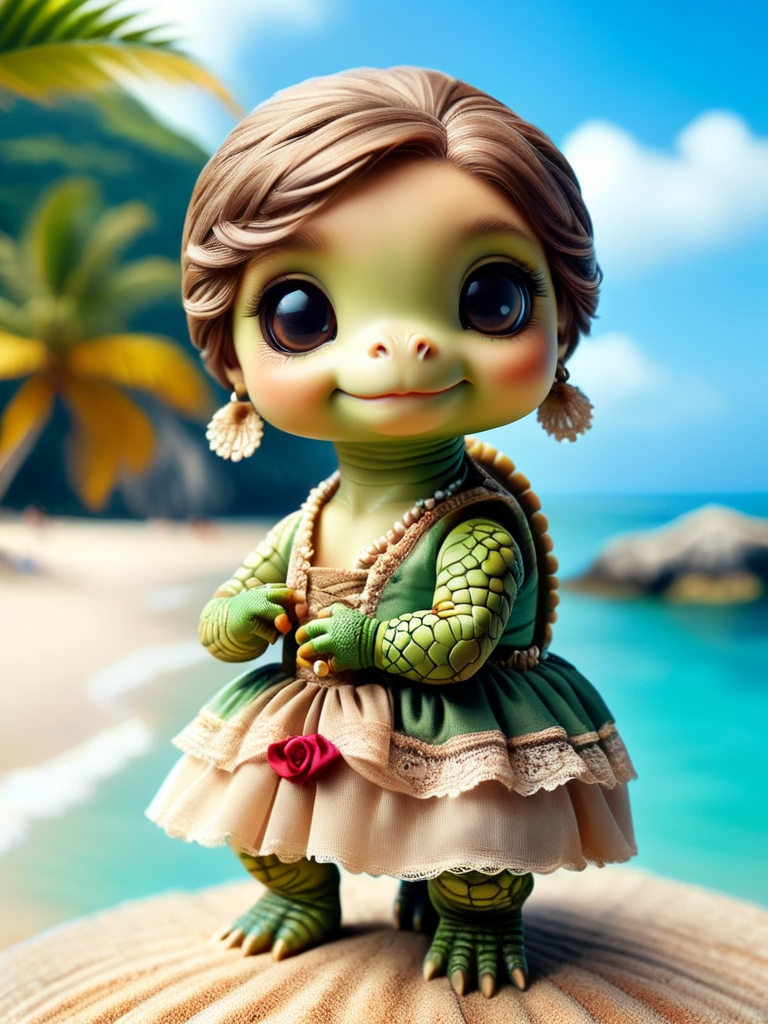 <lora:GeorgianStyleLocal:0.8> cute little chibi turtle in GeorgianStyle  dress <lora:zhibi-sdxl:1> zhibi, on a beach party in jamaica