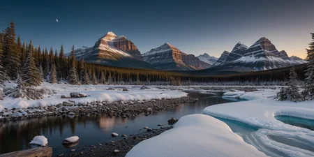 Beautiful outdoor, nature, no humans, mountain, glacier national park, dark twilight, forest, masterpiece, sharp focus, photorealistic rendering, extremely detailed