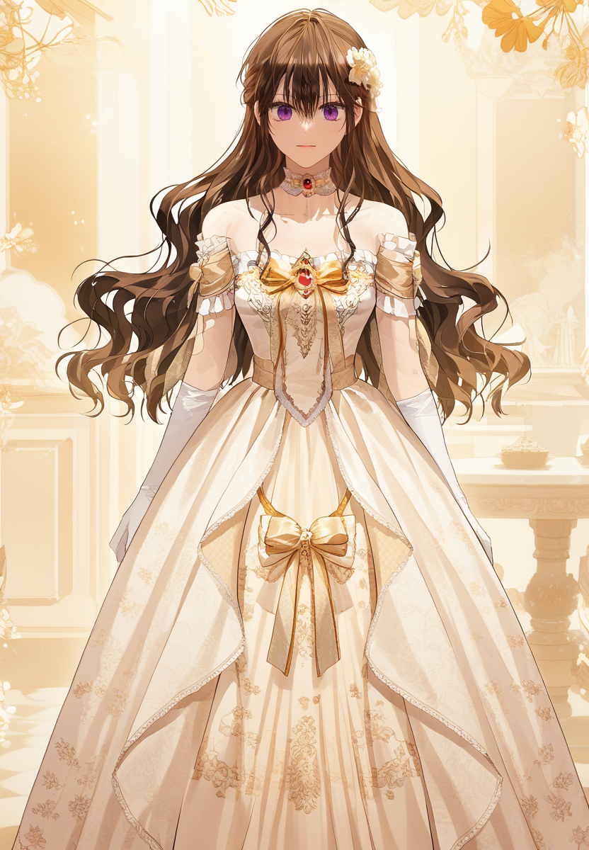 zPDXL3, score_9_up, score_8_up, score_7_up, (Anime_source),Masterpiece,(perfect female body:1.2), small waist,(incredibly detailed:1.4), slim, beautiful fingers, beautiful white skin, Beautiful clear skin, (large breasts:1.4)  thighs, looking at viewer, big breasts, <lora:Keira_Parvis_-_Actually_I_Was_the_Real_One-Kaleid-PONY:1> keiraparvis, 1girl, black hair, purple eyes, long hair, hair between eyes, collarbone, dress, gloves, bare shoulders, long dress, hair ornament, wavy hair, choker