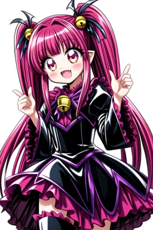Bad_End_Precure, DarkPrecure, evil corrupted princess wearing dark pastel (ruffled:1) (gleaming latex:1) gown with (long latex vampire cloak:1) and (long frilly bell sleeves), soft lighting, ruffles, (cute fang:1.5)
(vmpr:1),
<lora:more_details:1>,