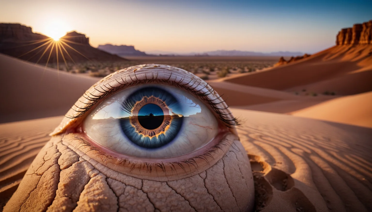 cinematic photo landscape photo of desert that mimics an eyeball iris and pupil . 35mm photograph, film, bokeh, professional, 4k, highly detailed