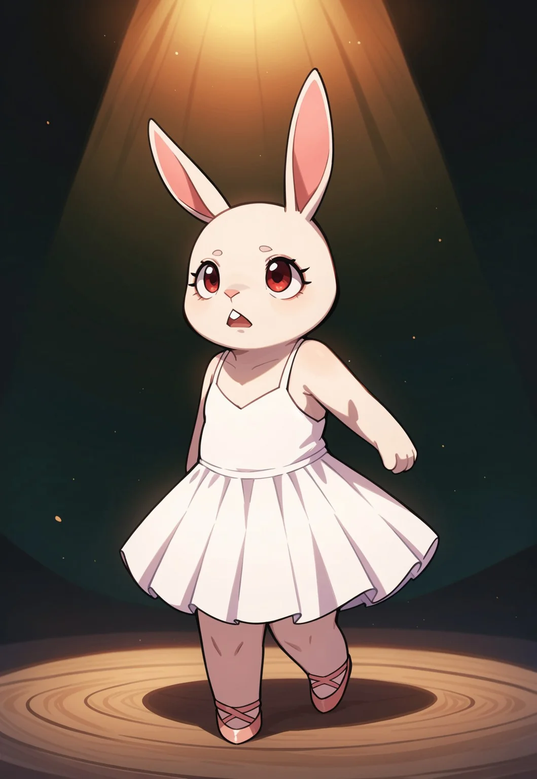 score_9, score_8_up, score_7_up, rating_safe, chueh, no humans, animal focus, only red, only black,
rabbit, ballerina, looking up, slightly open mouth, expressionless, solemn, spotlight, dark background