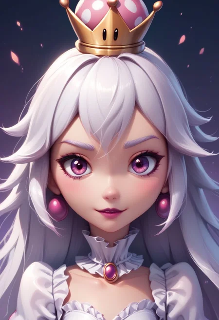 score_9, score_8_up, score_8,
zzBoosette, 1girl, long hair, white hair, long white dress, ballroom dress, white gloves,
solo, upper body, looking at viewer,