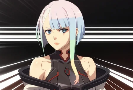 score_9, score_8_up, score_7_up,
source_anime,intricate details, perfect anatomy,
BREAK
1girl,lucy, short hair, bangs, blue eyes, blue hair, multicolored hair, makeup, multicolored eyes,
bodysuit, jacket, leotard, off shoulder, off-shoulder jacket, open clothes, open jacket, skindentation,
GGXrd-this-is-me,