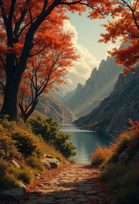 Autumn. Otherworldly. bebop_style, <lora:Cowboy_Bebop_Style:0.8> ,<lora:impossible_geometry_V1.0:0.4> <flux <lora:flux.1_lora_flyway_Epic-detail_v2:1>