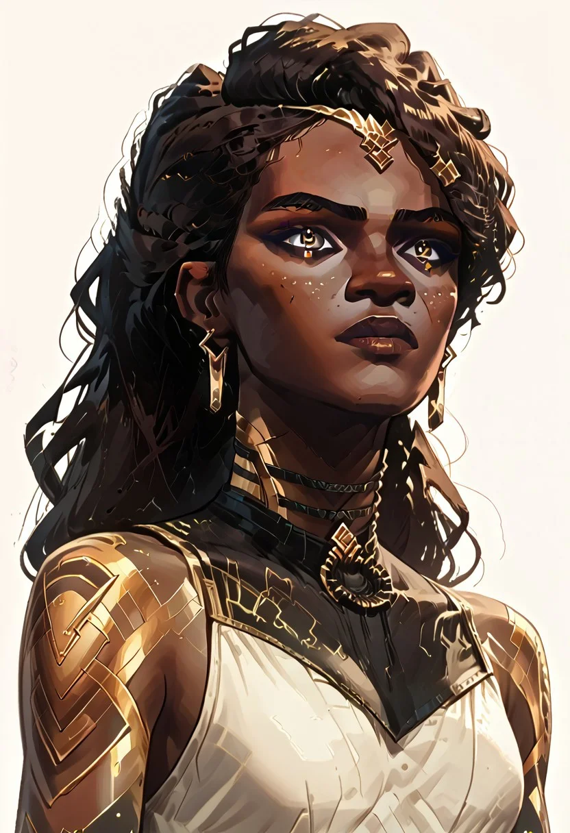 score_9, score_8_up, score_8_up, solo focus, solo, female focus, ArcaneEyesV1, brown hair, dark hair
BREAK 1girl, Mel_Medarda3OutfitsV1, dark skin, dredlocks, very dark skin, earrings, long hair, jewelry, tattoo, MelS1_hair, MelS1_gold_tattoo, MelS1_outfit,