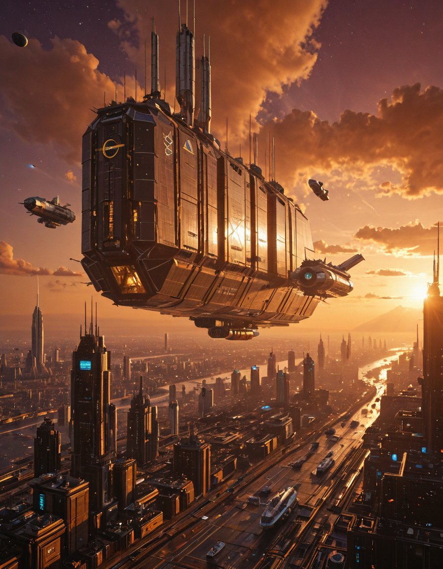 <lora:Space_Worlds_Minis_3:1> swminis3all. swminis3bis, mothership, space station, sunset, street, cyberpunk city